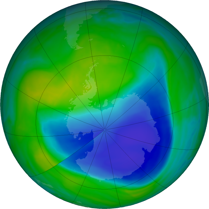 Antarctic ozone map for 29 November 2021